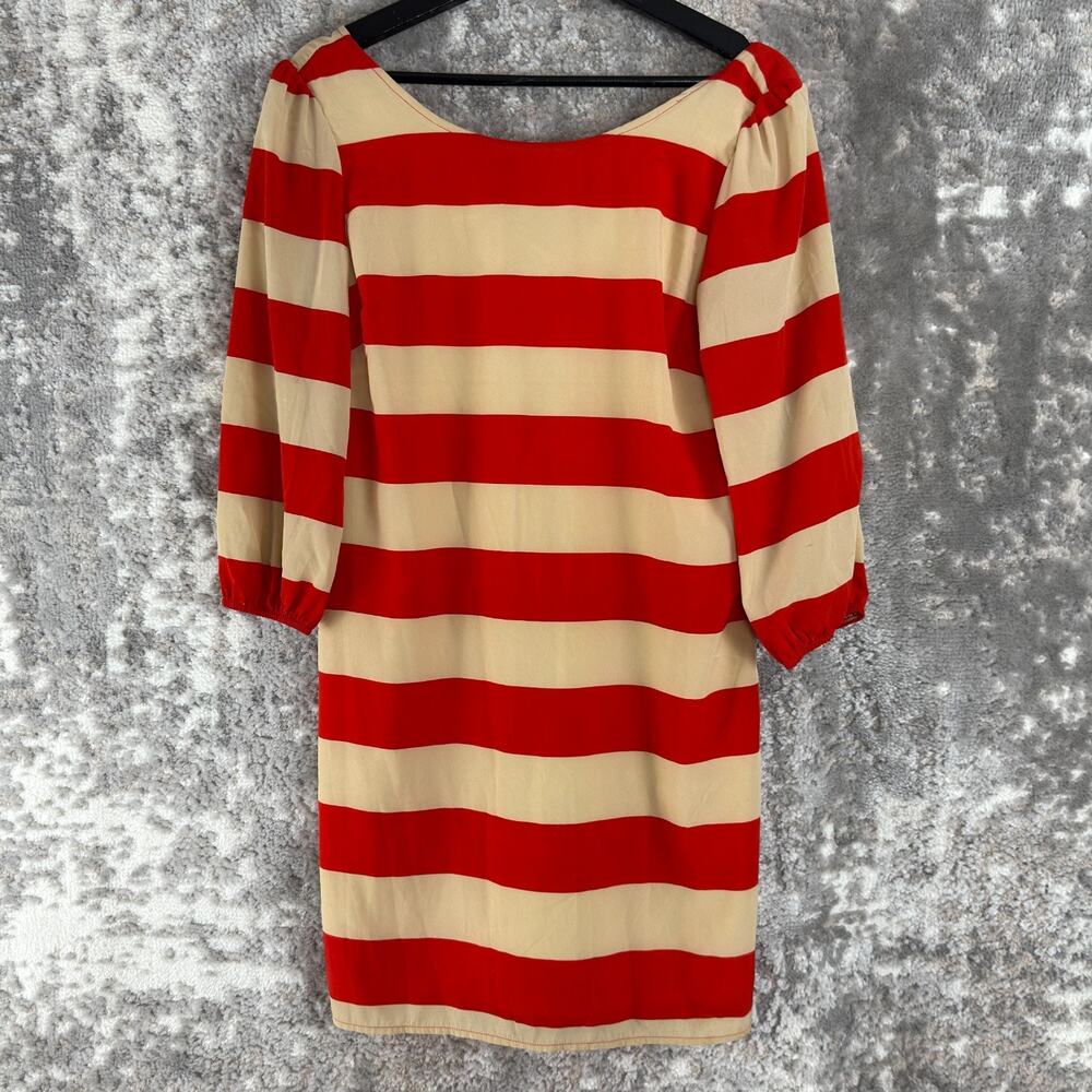 Pink Owl Size M Striped Mini Shift Dress Red 3/4 Sleeve Party Cocktail Zip